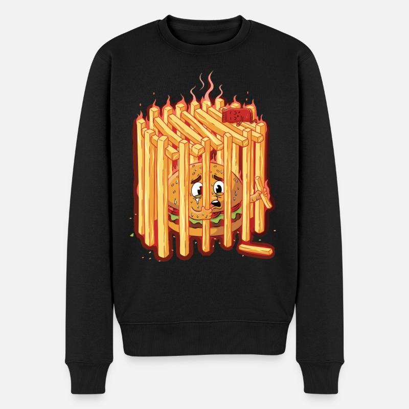 burger_pommes_gefaengnis - Männer Premium Bio Pullover - Schwarz
