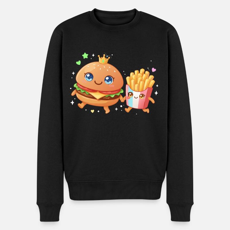 Burger und Pommes - Männer Premium Bio Pullover - Schwarz