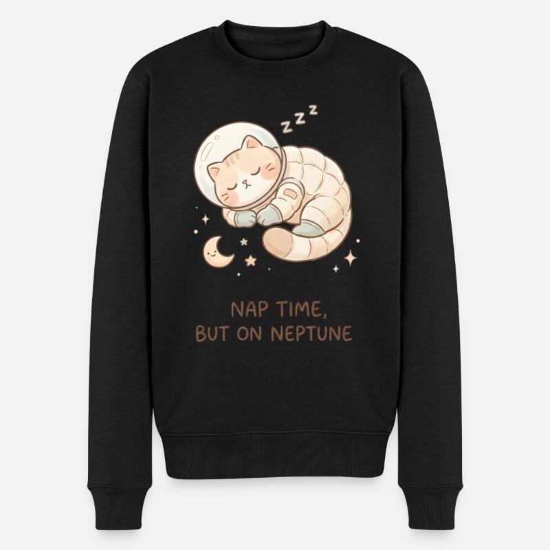 Nap Neptune | Chat de l’espace mignon - Pull Premium bio Homme - noir