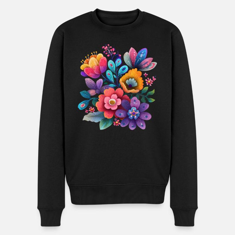 Blumen Bunte Blüten Floral Garten - Männer Premium Bio Pullover - Schwarz