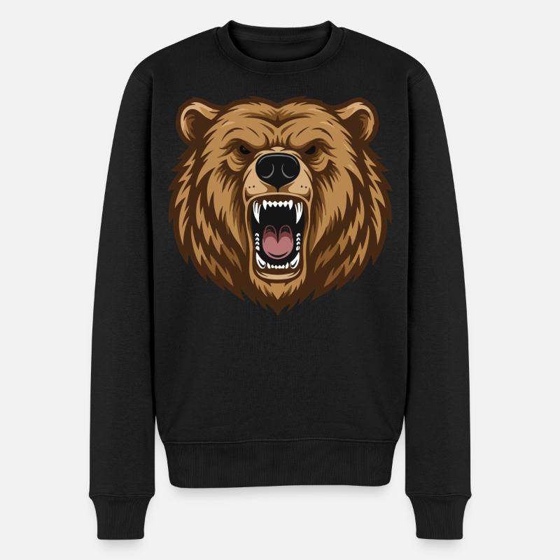Grizzly_Head_Ours_Rugissant_Portrait - Männer Premium Bio Pullover - Schwarz