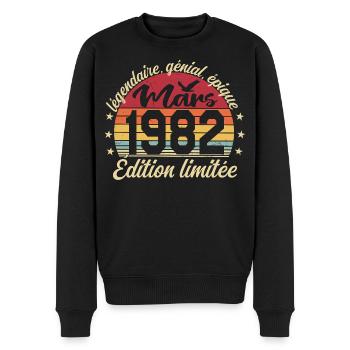 März 1982 44 Jahre Geburtstagsgeschenk März 1982 - Männer Premium Bio Pullover - Schwarz - Vorne - Nico (187cm)