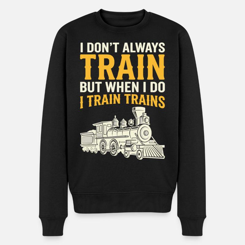 I Train Trains Dampflok Wortwitz - Männer Premium Bio Pullover - Schwarz
