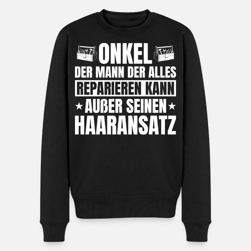 Onkel Handwerker Glatze Haaransatz Lustig - Männer Premium Bio Pullover - Schwarz