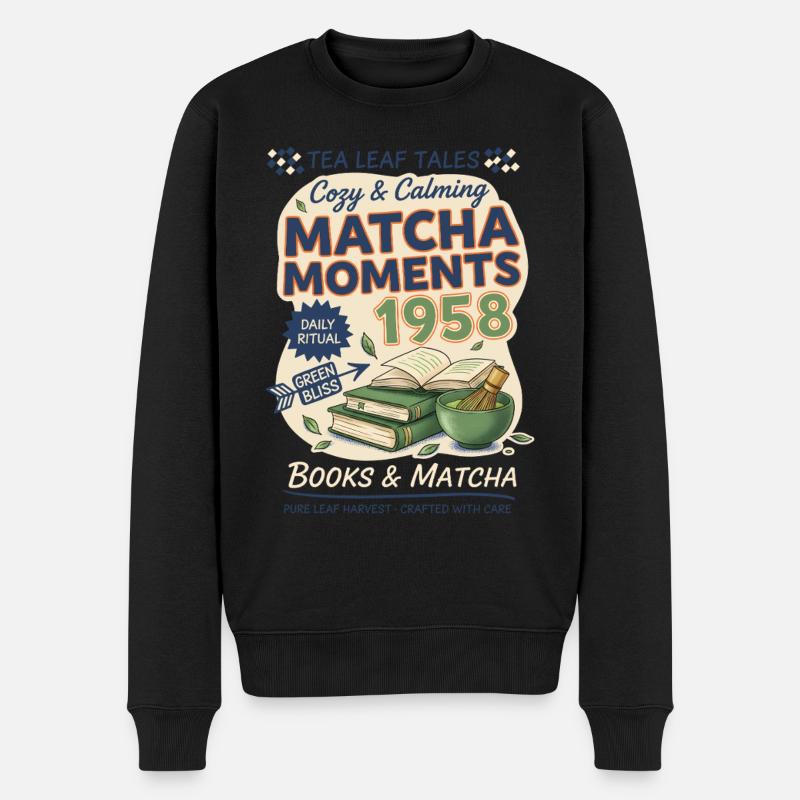 Cozy Calming Matcha Moments 1958 Books And Matcha - Männer Premium Bio Pullover - Schwarz