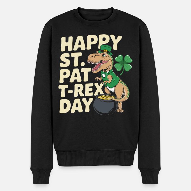 Dino Leprechaun St Patrick Day - Männer Premium Bio Pullover - Schwarz