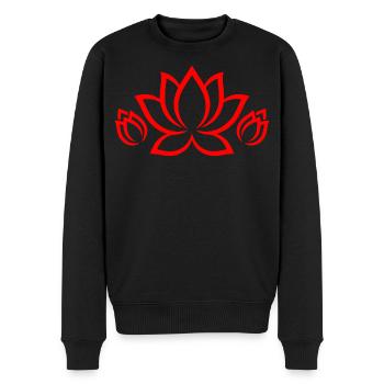 Roter Lotus Silhouette – Florales Mandala Muster - Männer Premium Bio Pullover - Schwarz - Vorne - Nico (187cm)