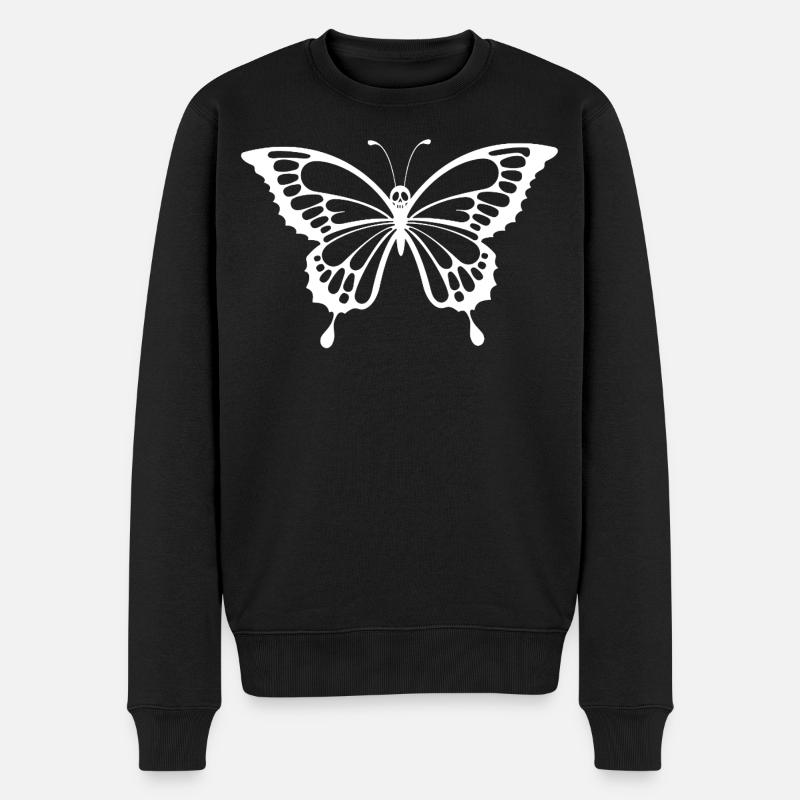 Crâne et papillon blanc - Pull Premium bio Homme - noir