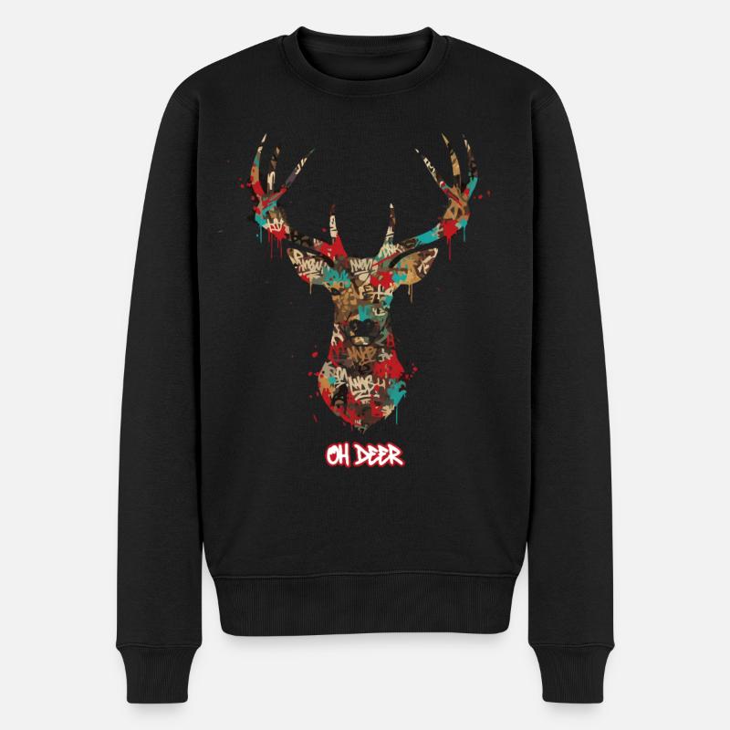 Hirsch Graffiti - Männer Premium Bio Pullover - Schwarz