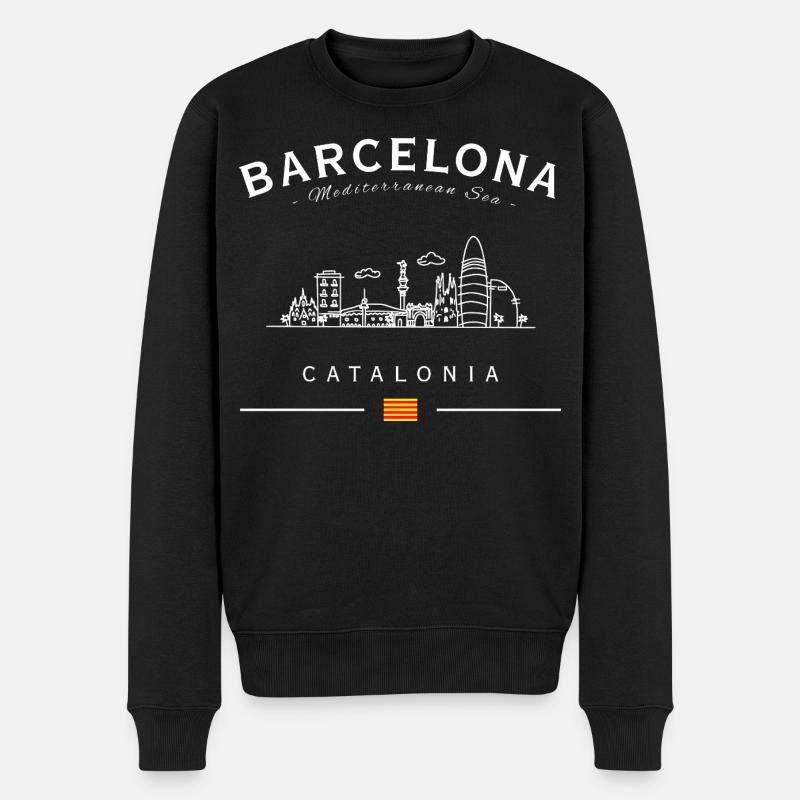 Barcelona Skyline Catalonia Silhouette - Männer Premium Bio Pullover - Schwarz