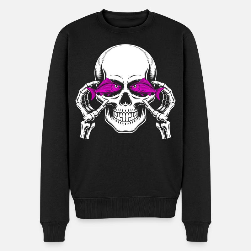 Totenkopf mit Fisch - Männer Premium Bio Pullover - Schwarz