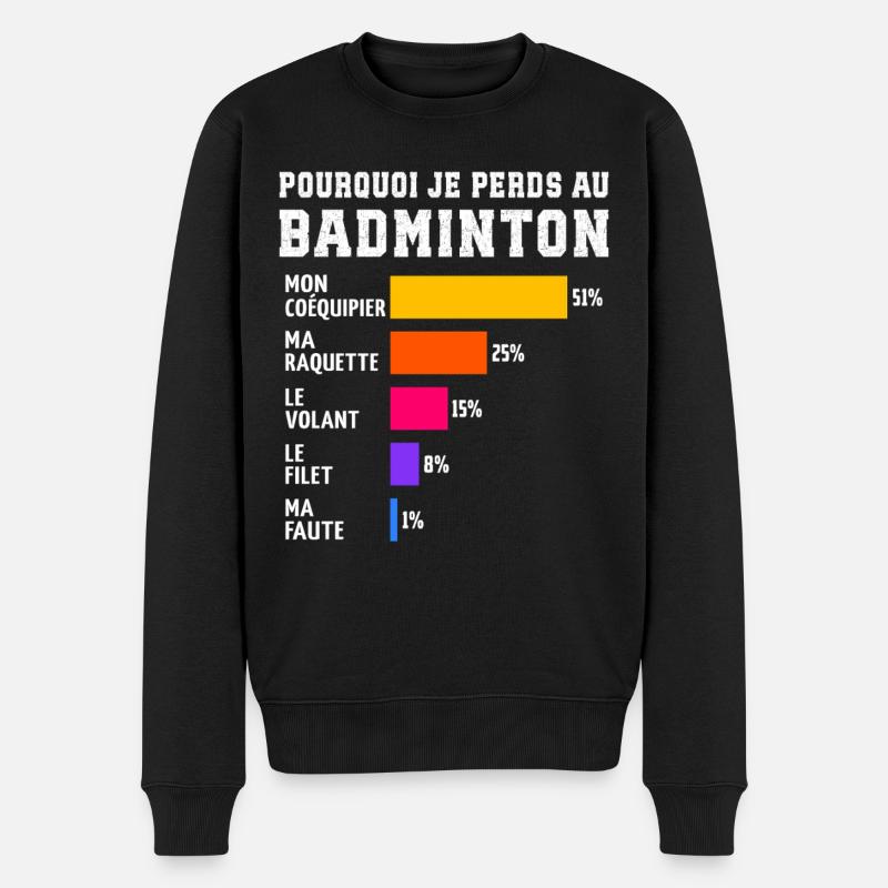Pourquoi Je Perds Au Badminton  - Pull Premium bio Homme - noir