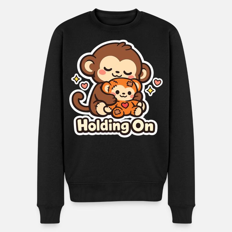 Punch Macaque Holding On - Männer Premium Bio Pullover - Schwarz