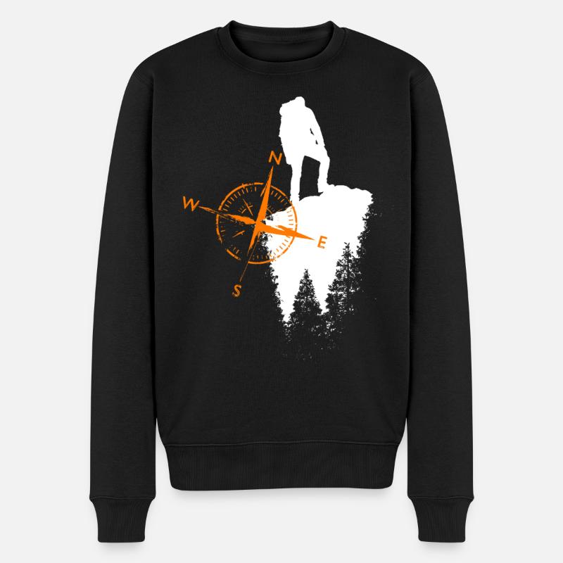 Wanderer Motiv mit einem Kompa - Männer Premium Bio Pullover - Schwarz