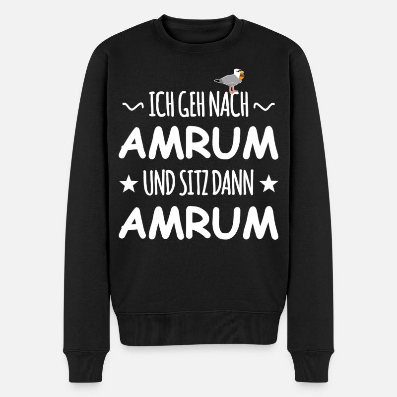 Amrum mit Schnaps Möwe - Männer Premium Bio Pullover - Schwarz