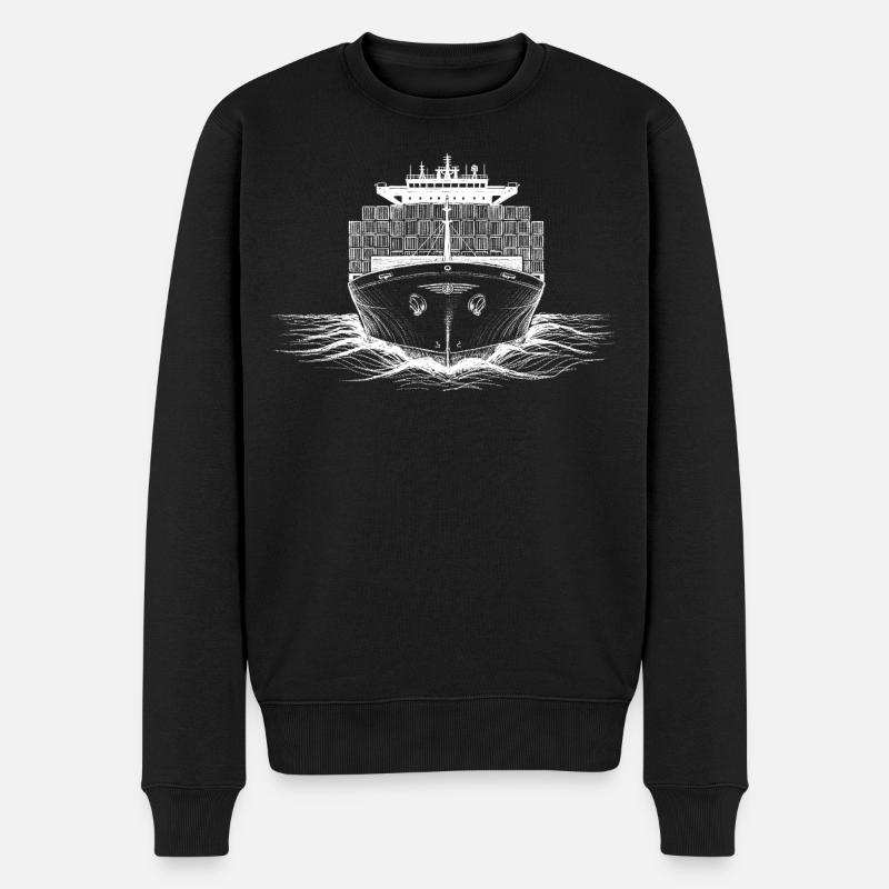 Impression de dessin de navire de transport de marchandises pour conteneurs - Pull Premium bio Homme - noir