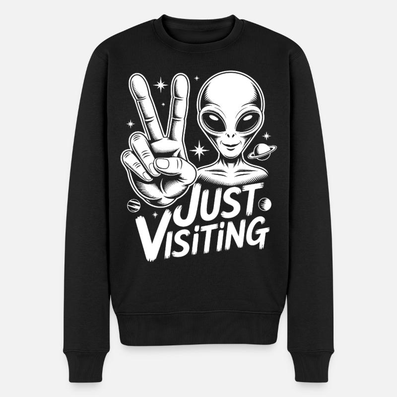 Alien Peace Visitor - Männer Premium Bio Pullover - Schwarz