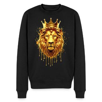 Löwe mit Krone Gold Optik – Majestätisch - Männer Premium Bio Pullover - Schwarz - Vorne - Nico (187cm)