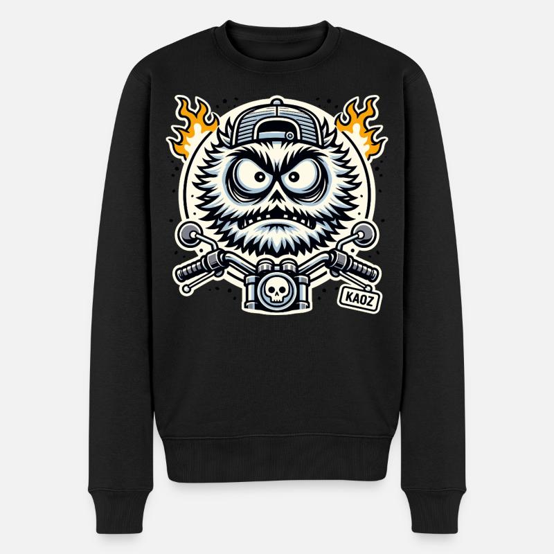 Biker Monster mit Flammenmotor - Männer Premium Bio Pullover - Schwarz