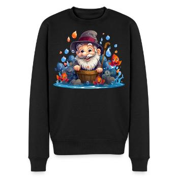 Fröhlicher Fischer mit bunten Fischen - Männer Premium Bio Pullover - Schwarz - Vorne - Nico (187cm)
