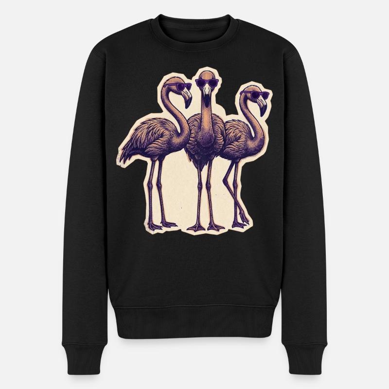 Flamingos Mit Sonnenbrille - Männer Premium Bio Pullover - Schwarz