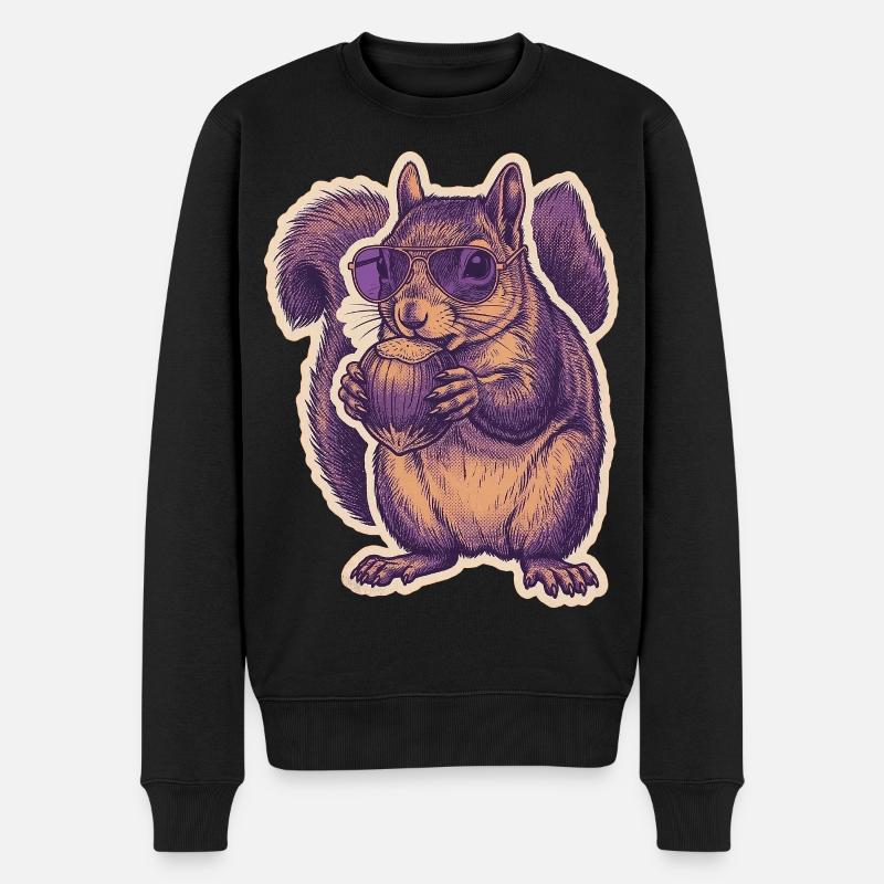 Eichhörnchen Mit Sonnenbrille Knabbert Haselnuss - Männer Premium Bio Pullover - Schwarz