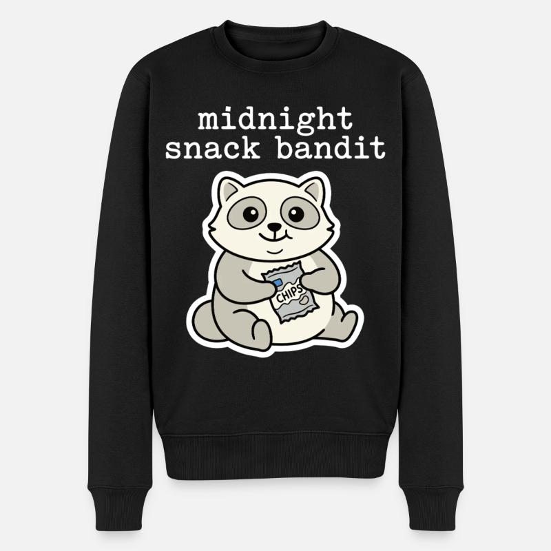 Motif de la bande dessinée Snack Raton laveur avec chips - Pull Premium bio Homme - noir