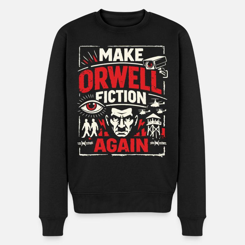 Make Orwell Fiction Again - Männer Premium Bio Pullover - Schwarz
