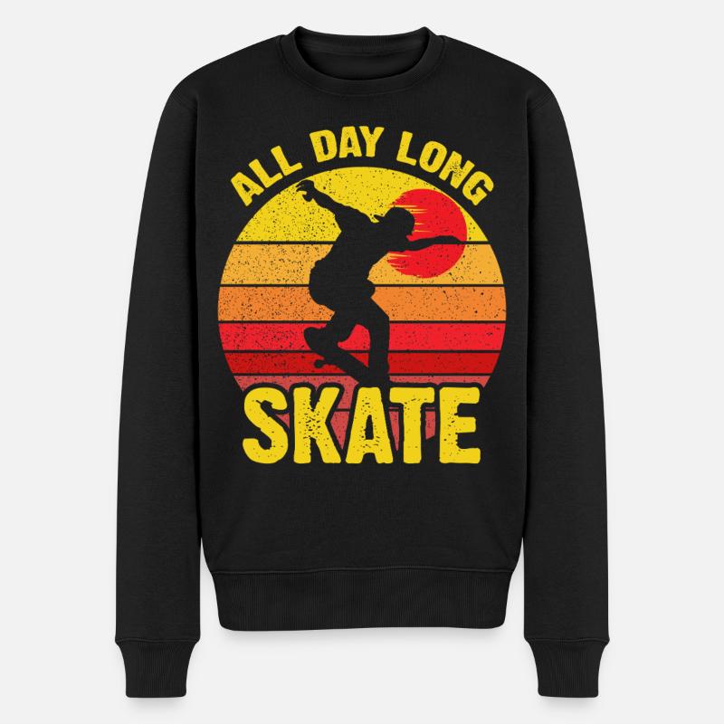 Ganztägiger Skate Retro Sunset - Männer Premium Bio Pullover - Schwarz