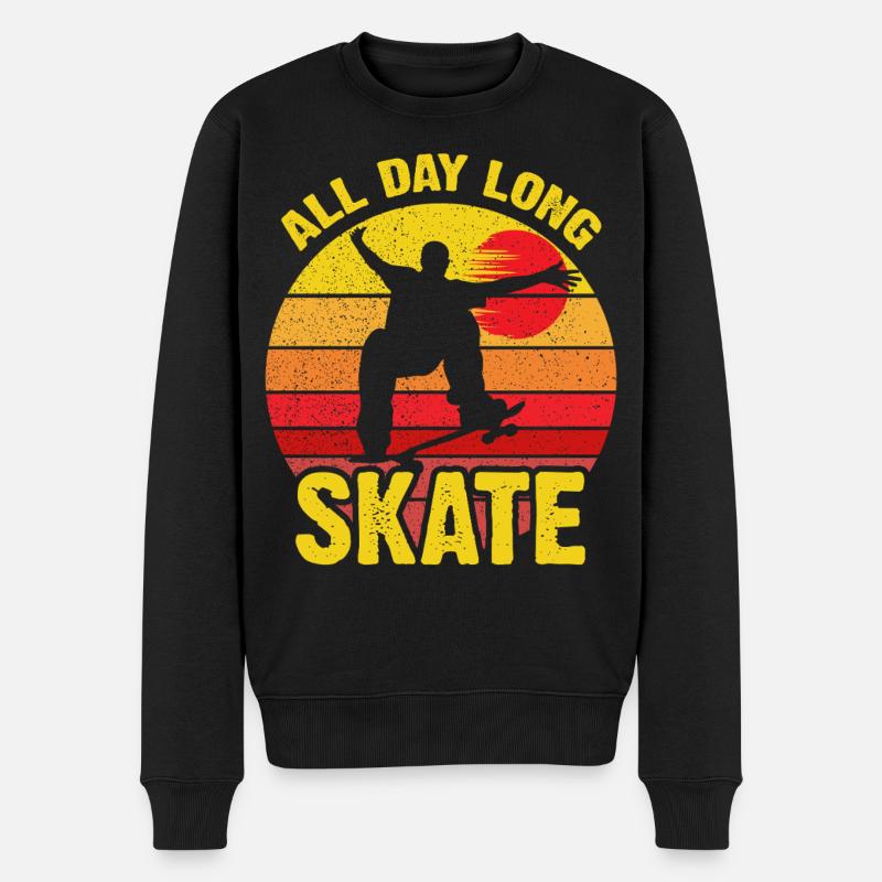 Ganztägiger Skate Retro Sunset - Männer Premium Bio Pullover - Schwarz