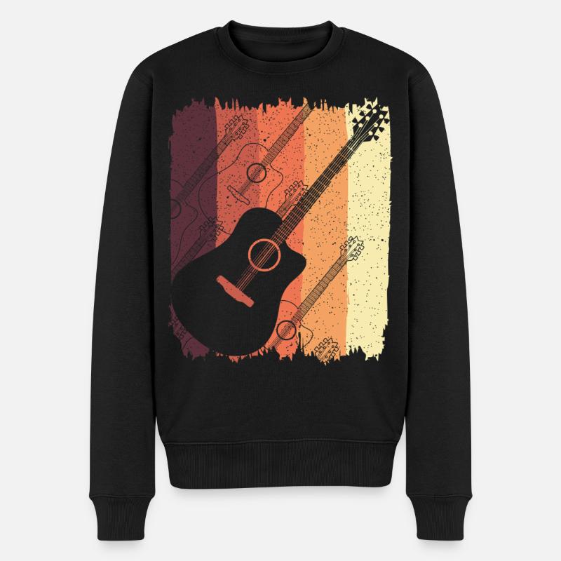 Akustikgitarre auf Sunset Stripes - Männer Premium Bio Pullover - Schwarz