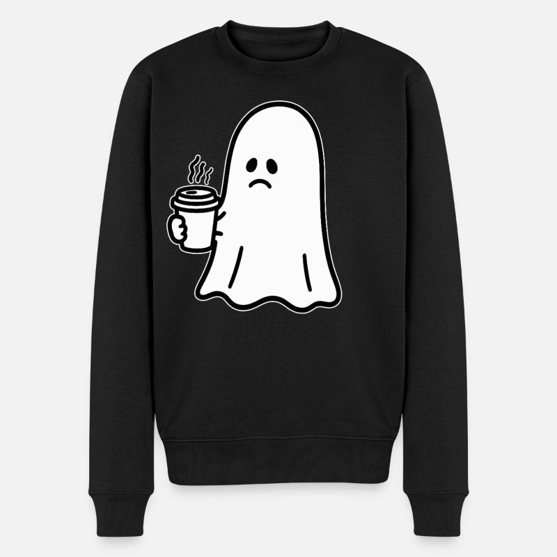 Geist Kaffee Halloween Süßes oder Saures - Männer Premium Bio Pullover - Schwarz