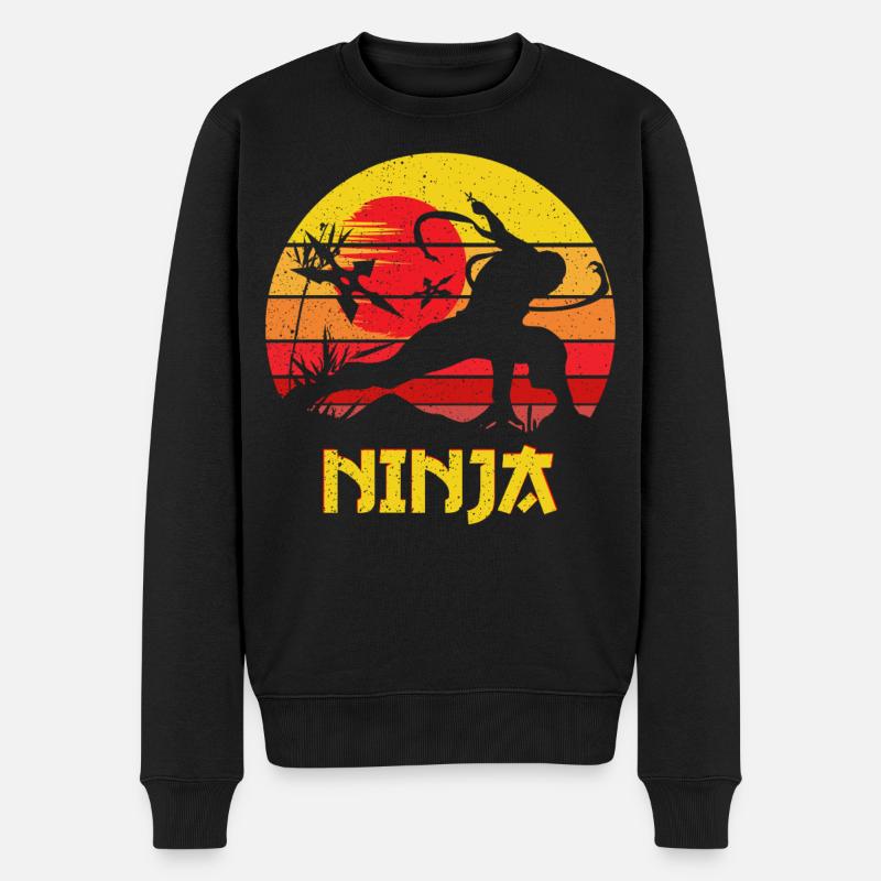 Sunset Ninja Silhouette - Männer Premium Bio Pullover - Schwarz