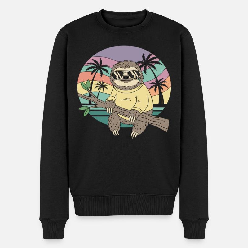 Cooles Faultier Retro Sommer Palmen - Männer Premium Bio Pullover - Schwarz