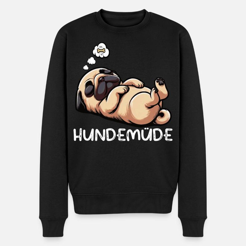 Hundemüde Mops Möpse Mopsbesitzer Mopsliebhaber - Männer Premium Bio Pullover - Schwarz