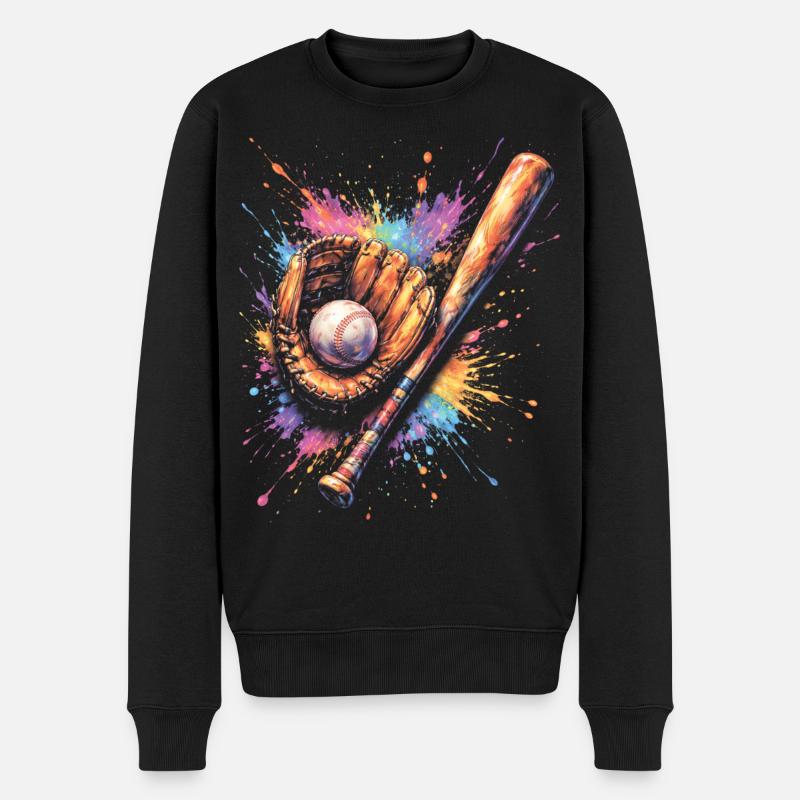 Ball- und Schlägerhandschuh-Splash-Art - Männer Premium Bio Pullover - Schwarz