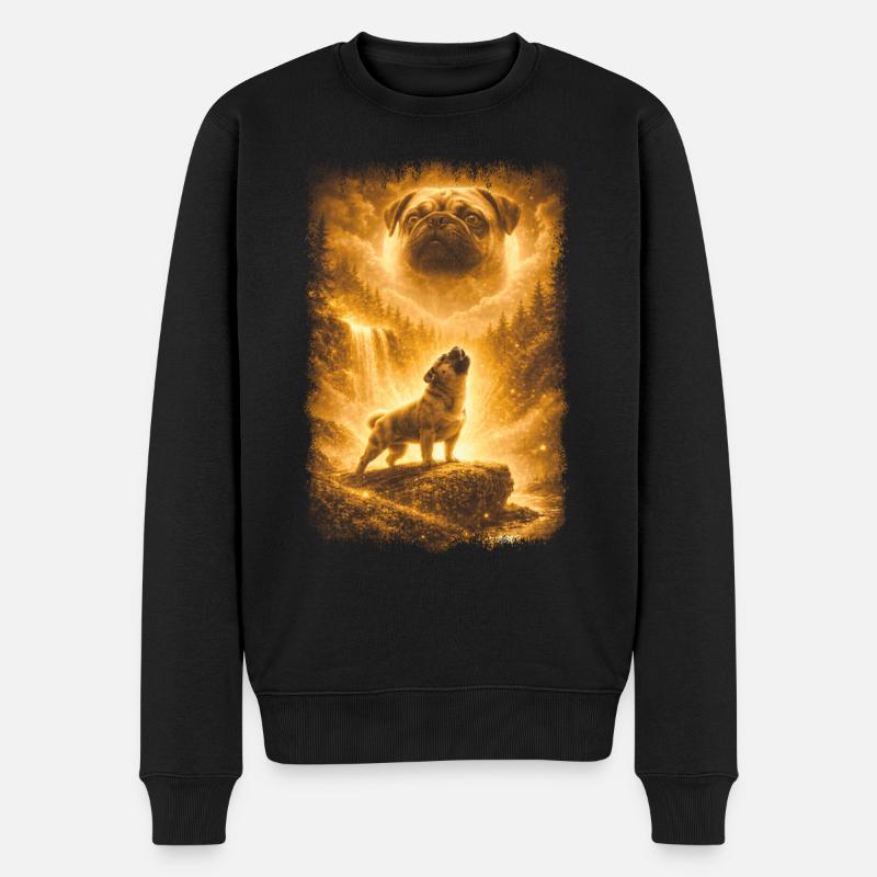 Mops, Mond - Männer Premium Bio Pullover - Schwarz