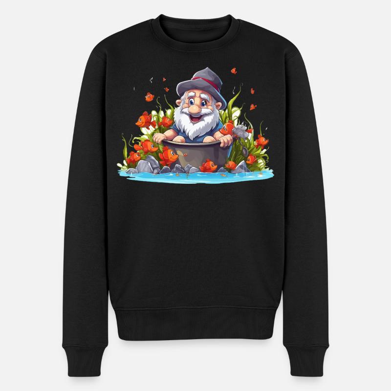 Gnom im Badetopf am Teich - Männer Premium Bio Pullover - Schwarz