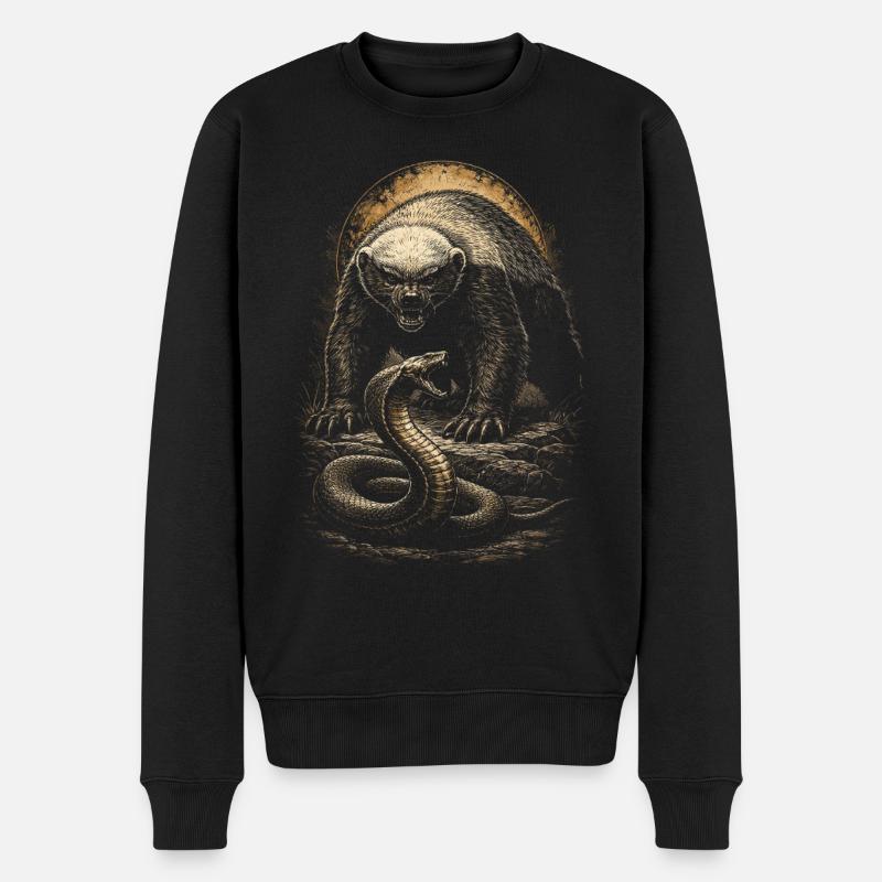 Honigdachs Honey Badger Tier - Männer Premium Bio Pullover - Schwarz