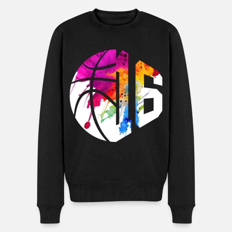 NR. 16 NUMMER 16 BASKETBALL 16. GEBURTSTAG - Männer Premium Bio Pullover - Schwarz