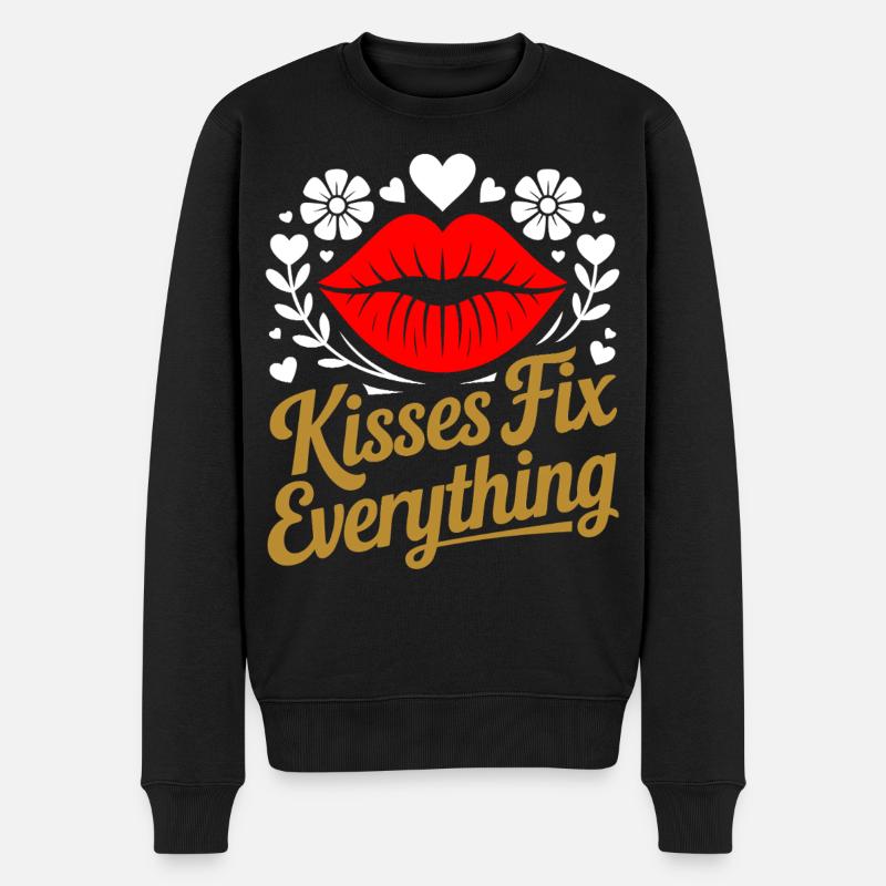 Küsse heilen alles - Männer Premium Bio Pullover - Schwarz