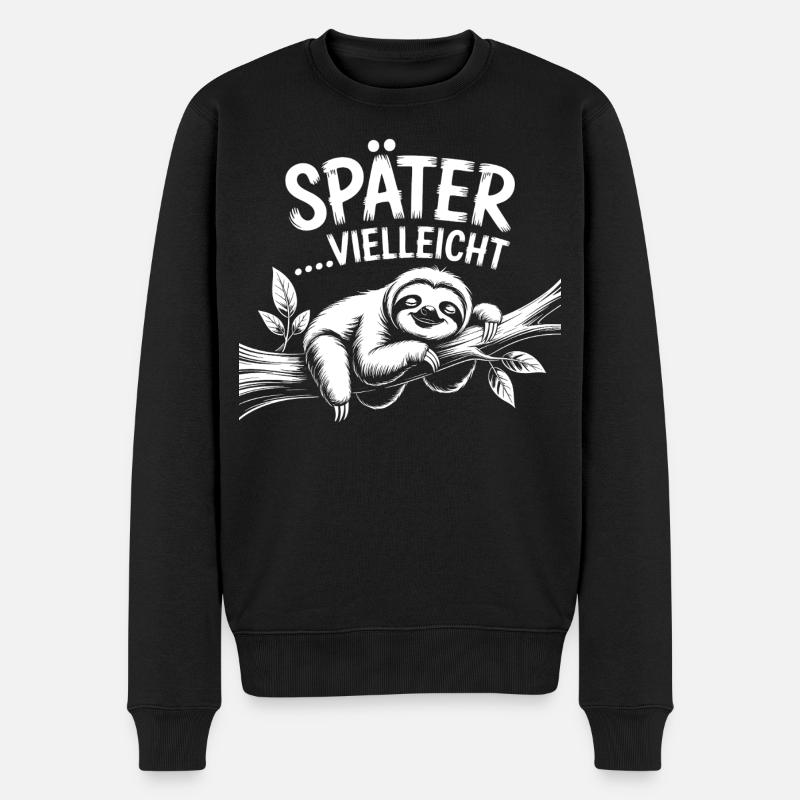 Lustiges Faultier - später vielleicht - Männer Premium Bio Pullover - Schwarz