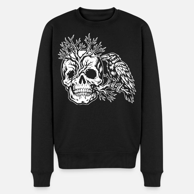 Schädel, Baum und Rabe - Männer Premium Bio Pullover - Schwarz