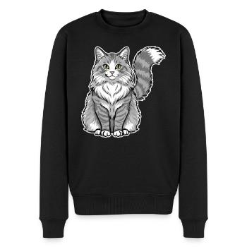 Chat Norvégien Gris Blanc Portrait Majestueux - Pull Premium bio Homme - noir - Devant - Nico (187cm)