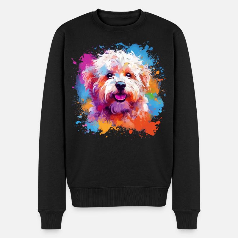 Bunte Hundespritzkunst Bichon Fris - Männer Premium Bio Pullover - Schwarz