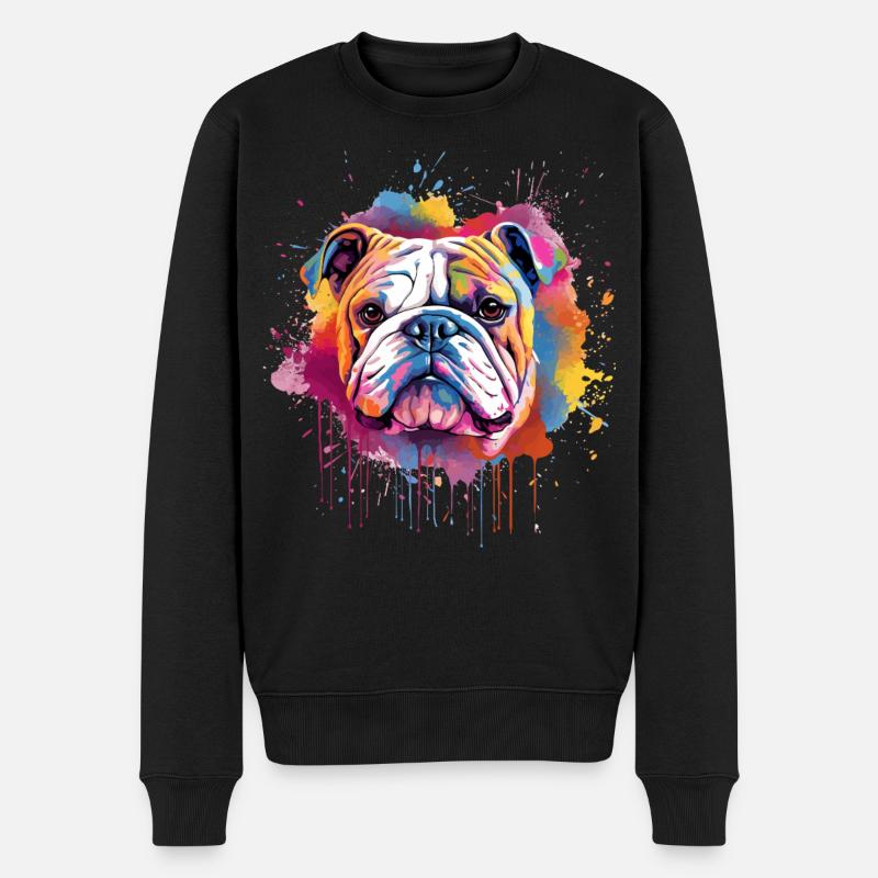 Lebendiges Bulldoggen-Splash-Porträt - Männer Premium Bio Pullover - Schwarz
