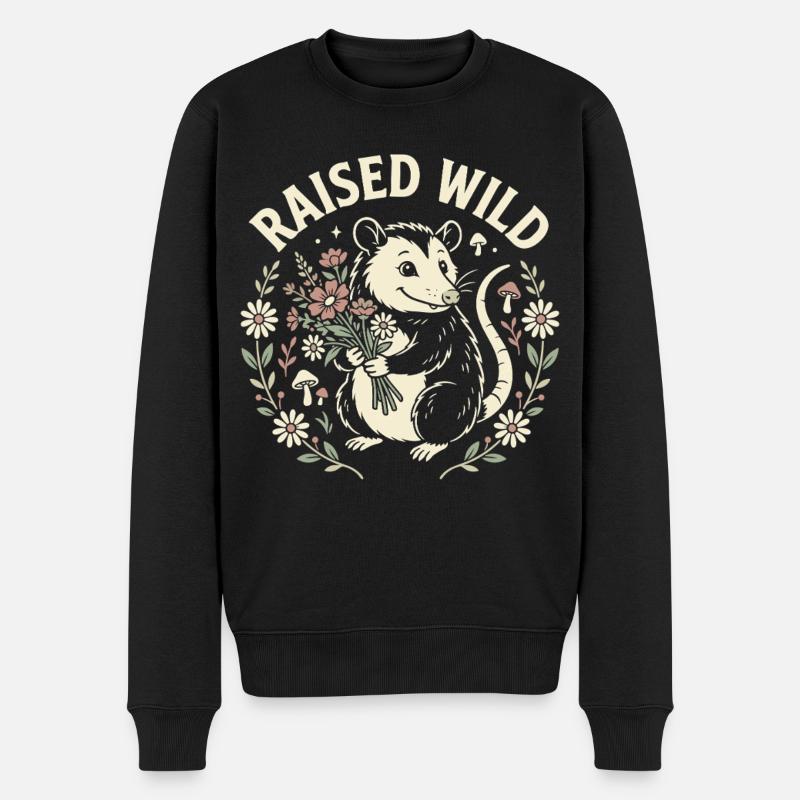 Opossum Blumen Waldkunst - Männer Premium Bio Pullover - Schwarz