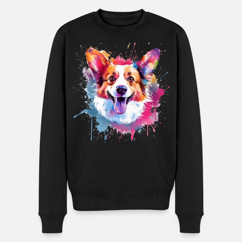 Art éclaboussant coloré de chien en corgi gallois de Pembroke - Pull Premium bio Homme - noir