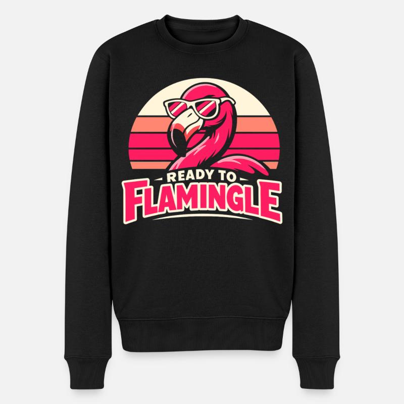 Retro Flamingo Brillenmotiv - Männer Premium Bio Pullover - Schwarz