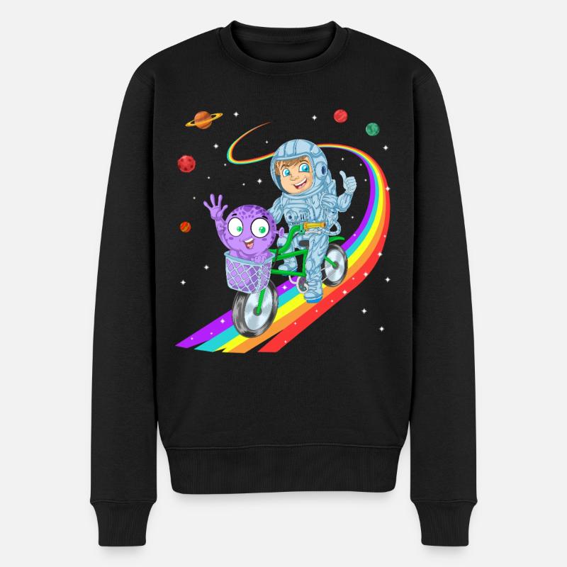Junge fährt Fahrrad mit Alien-Hemd - Männer Premium Bio Pullover - Schwarz